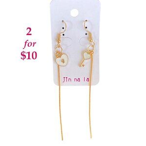Heart Lock and Key Gold Plated Earrings in White by Jin na la Nickel Free